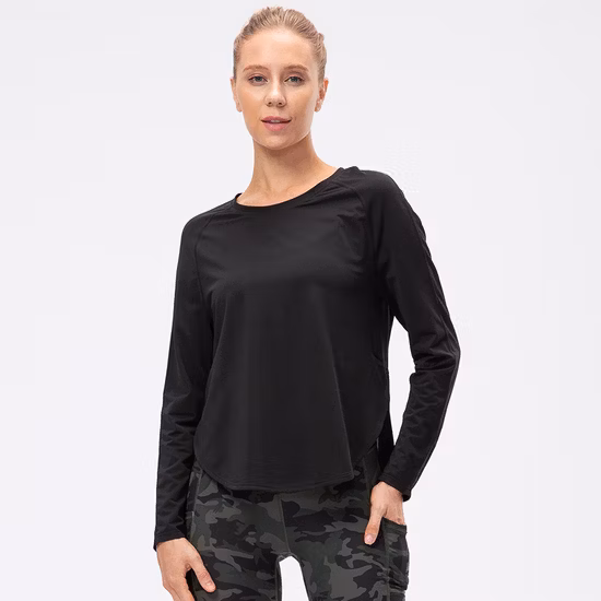 Nude Yoga Tops Women′s Long Sleeve High Elastic Breathable Fast Dry Exercise Yoga T-Shirt Cycling Running Training Loose Fitting Clothes