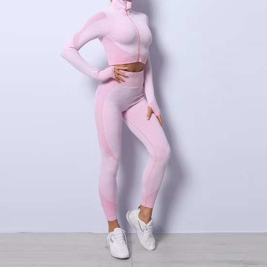 Seamless Yoga Set Sport Suit Workout Clothes for Women Long Sleeve Gym Crop Top High Waist Leggings Fitness Set